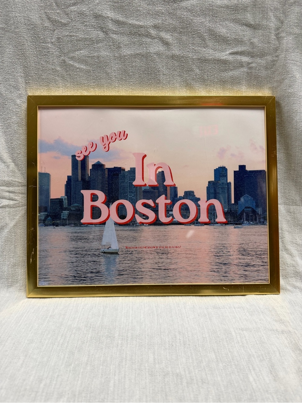 See You In Boston Framed Wall Art - Gold Frame, Pink Artwork